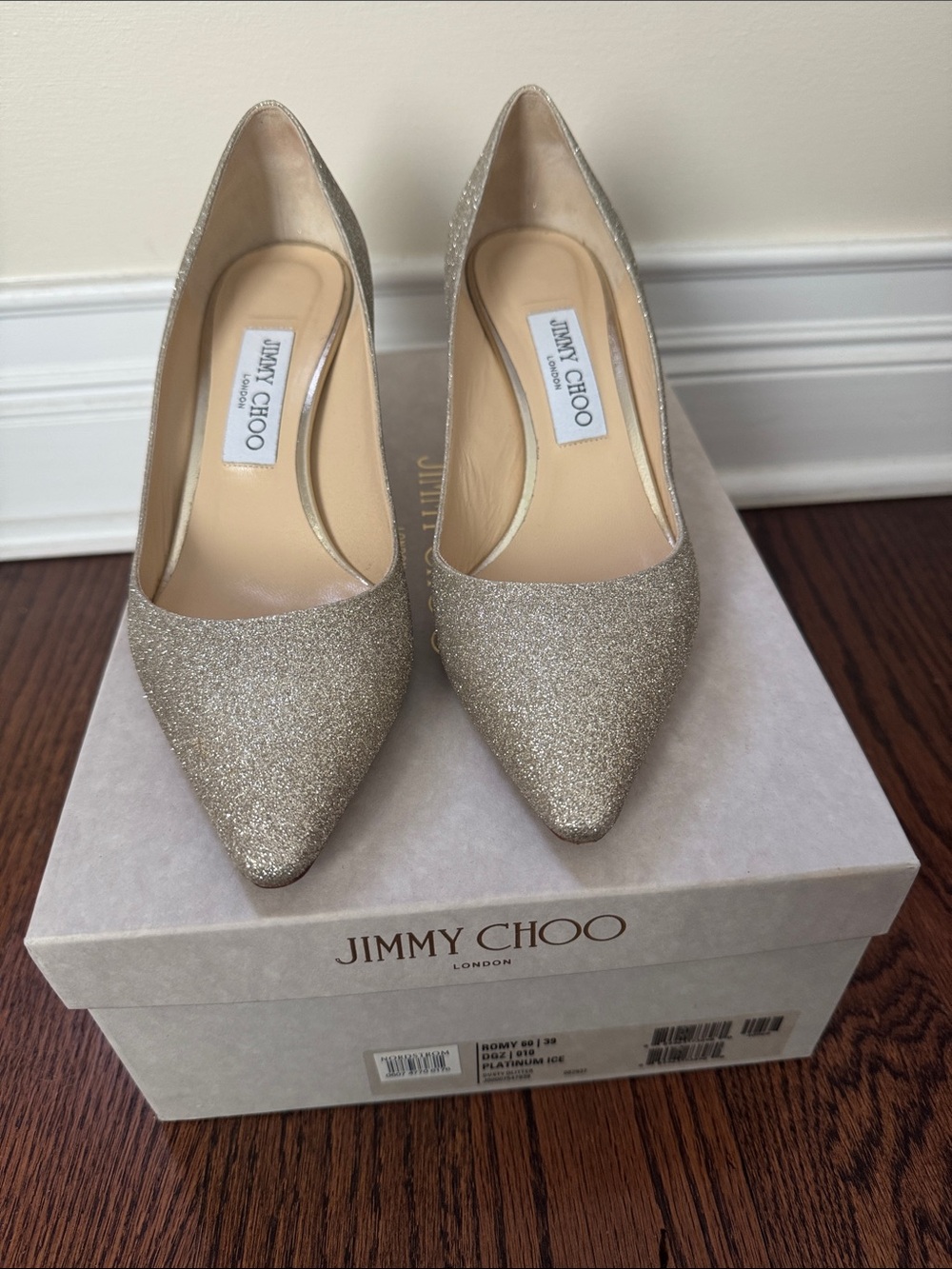 Jimmy Choo Glitter Pointed Toe Pumps - Champagne Gold